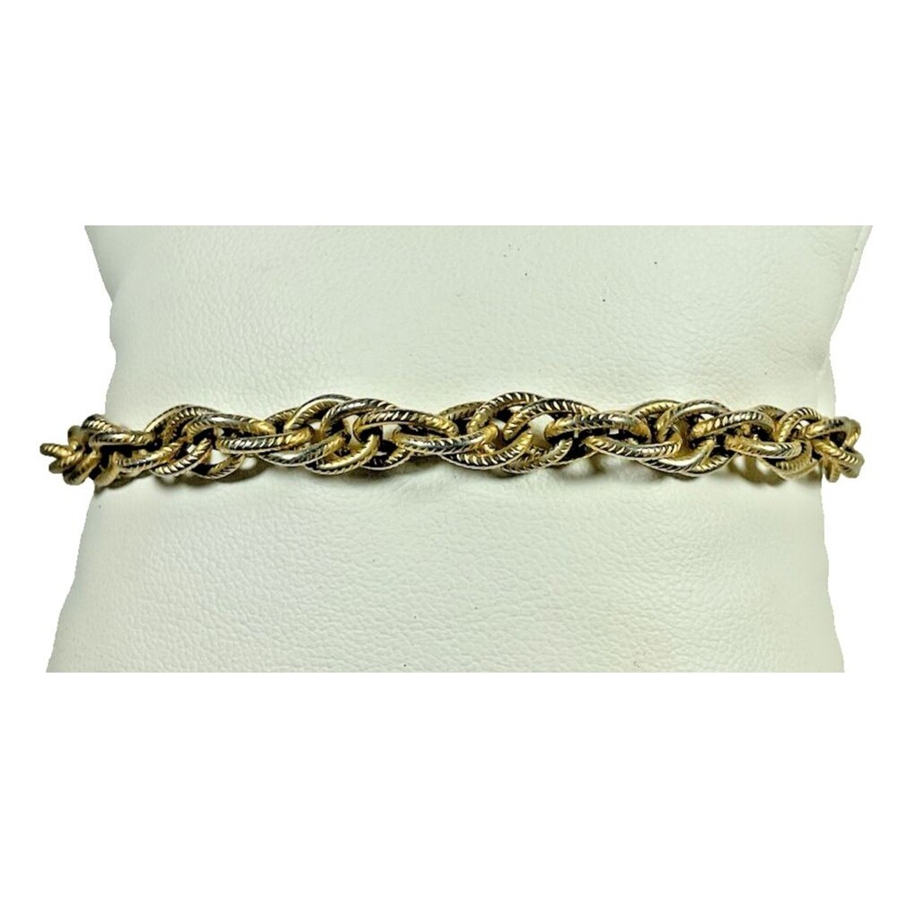 Vintage Rope Bracelet Gold Tone Double Link Chunky Classic Unisex 7" Classic EUC